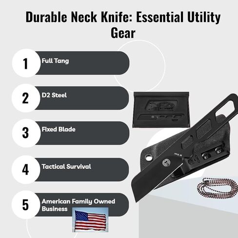 Holtzman's Gorilla Survival Razorback Neck Knife with Full Tang D2 Steel Blade, Sheath, and Belt Clip - EDC Tactical Survival Knife for Outdoor Adventures in Kuwait