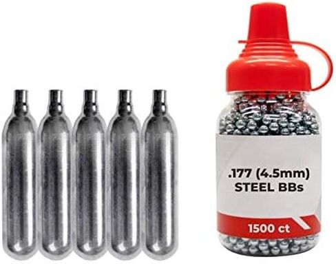 CO2 12g Tanks 5 Pack and 1500ct Steel BBS Bundle Compatible with Sig Sauer P365 BB Gun Air Pistol in Kuwait
