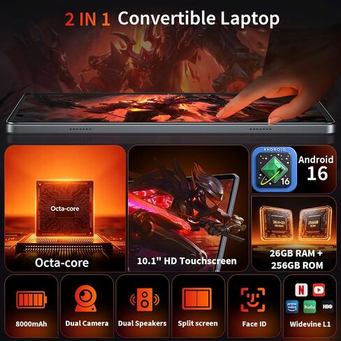 Android Tablet with Keyboard - Android 16 tablet with 26GB+256GB+2TB Expand, 10 inch Tablet with 8-Core, Gemini AI, 5G WiFi, 8000mAh, GPS, GMS, Electronic Tablet PC with Case/Mouse/Stylus-Green Case in Kuwait
