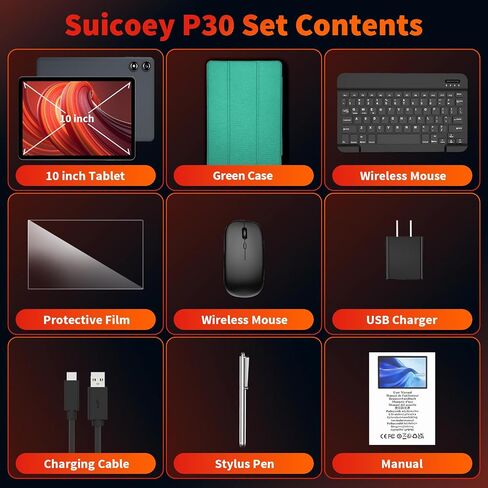 Android Tablet with Keyboard - Android 16 tablet with 26GB+256GB+2TB Expand, 10 inch Tablet with 8-Core, Gemini AI, 5G WiFi, 8000mAh, GPS, GMS, Electronic Tablet PC with Case/Mouse/Stylus-Green Case in Kuwait