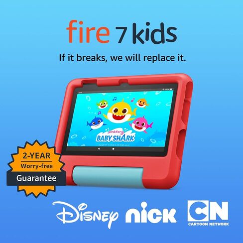 Amazon Fire 7 Kids tablet, ages 3-7. Top-selling 7" kids tablet on Amazon. Set time limits, age filters, educational goals, and more with parental controls, 32 GB, Red, (Latest Release) in Kuwait