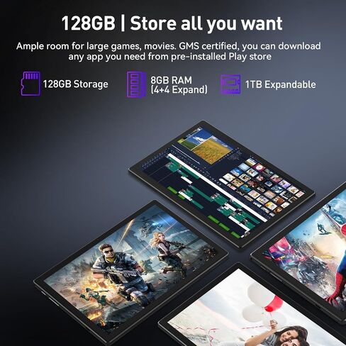 10.1 Inch Android Tablet, 8GB + 128GB, 2 in 1 Black with Keyboard Kit in Kuwait