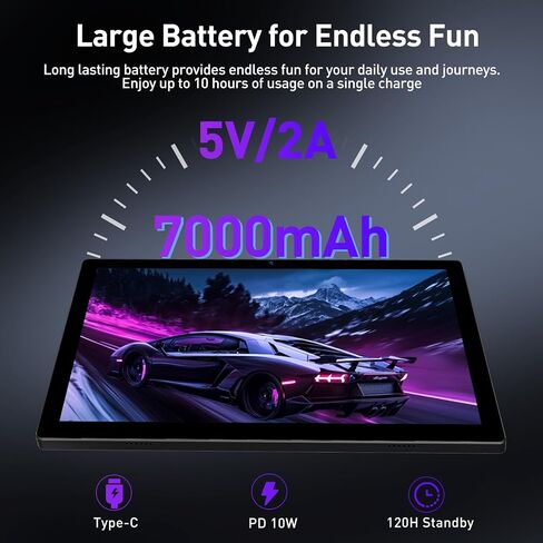 10.1 Inch Android Tablet, 8GB + 128GB, 2 in 1 Black with Keyboard Kit in Kuwait