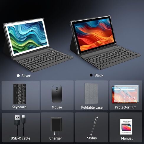 10.1 Inch Android Tablet, 8GB + 128GB, 2 in 1 Black with Keyboard Kit in Kuwait