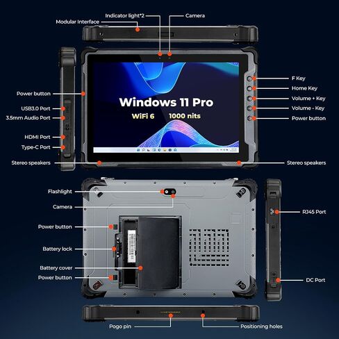 MUNBYN IRT14 Rugged Tablet Windows 11 Pro, 10.1" 1000-Nit Outdoor Display, WiFi 6, Intel N5100, 8GB+128GB, 4G LTE, GPS, IP65 Industrial Tablet for Field Work in Kuwait