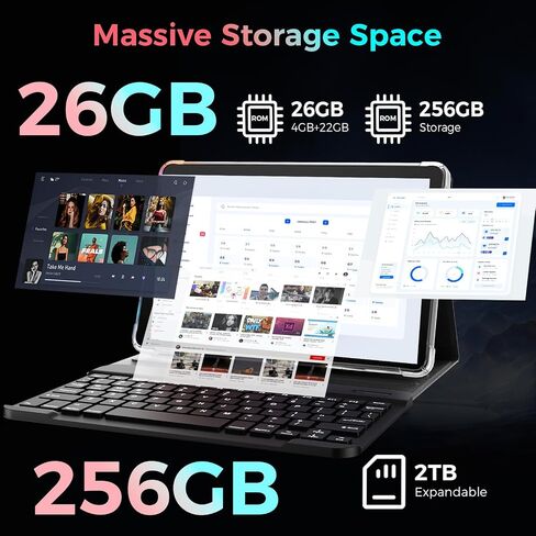 Android 16 tablet 10 inch, Tablet with 26GB+256GB+2TB Expand, Silver Case in Kuwait