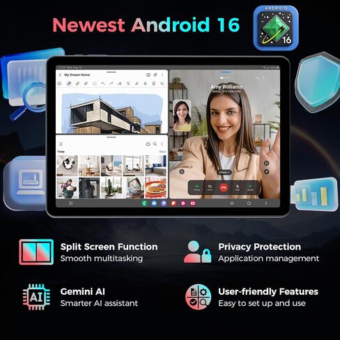 Android 16 tablet 10 inch, Tablet with 26GB+256GB+2TB Expand, Silver Case in Kuwait