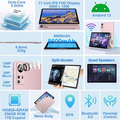 11 inch Tablet 16GB+256GB+1TB Expand, Android Tablets PC with Octa-Core CPU in Kuwait