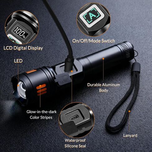 AYL Rechargeable Flashlights 1 Pack, Tactical LED Flashlight High Lumens in Kuwait