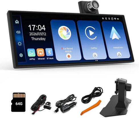 Wireless CarPlay and Android Auto 11.26-inch Touchscreen, 4K Dash Camera and 1080p Backup Camera, Universal Portable car Display, Equipped with 64G Memory Card in Kuwait