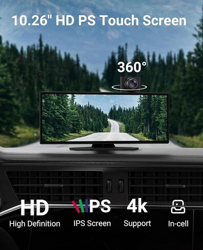 Wireless CarPlay and Android Auto 11.26-inch Touchscreen, 4K Dash Camera and 1080p Backup Camera, Universal Portable car Display, Equipped with 64G Memory Card in Kuwait