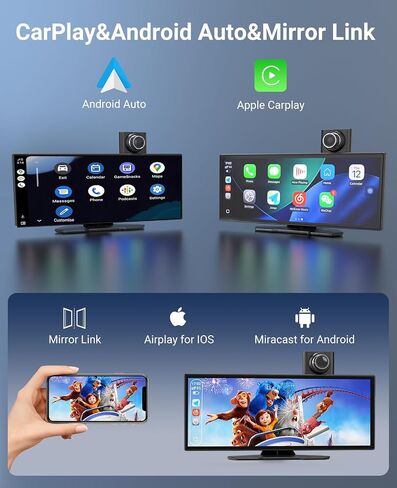 Wireless CarPlay and Android Auto 11.26-inch Touchscreen, 4K Dash Camera and 1080p Backup Camera, Universal Portable car Display, Equipped with 64G Memory Card in Kuwait