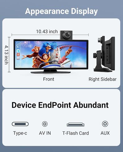 Wireless CarPlay and Android Auto 11.26-inch Touchscreen, 4K Dash Camera and 1080p Backup Camera, Universal Portable car Display, Equipped with 64G Memory Card in Kuwait