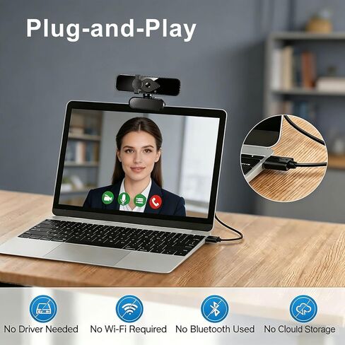 4K Webcam for PC/Laptop/Desktop with Microphone and Privacy Cover – Plug & Play USB Computer Camera for Streaming/Meetings in Kuwait