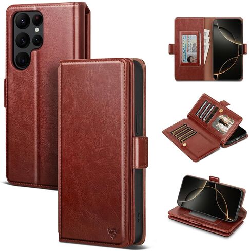 Compatible with Samsung Galaxy S23 Ultra Case Wallet with Card Holder Women Men,RFID Blocking PU Leather Phone Case Flip Shockproof Protector Cover Credit Card Slot Kickstand,Brown in Kuwait