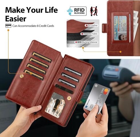 Compatible with Samsung Galaxy S23 Ultra Case Wallet with Card Holder Women Men,RFID Blocking PU Leather Phone Case Flip Shockproof Protector Cover Credit Card Slot Kickstand,Brown in Kuwait