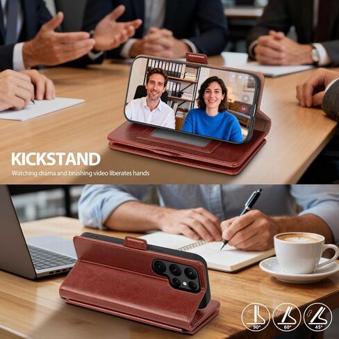 Compatible with Samsung Galaxy S23 Ultra Case Wallet with Card Holder Women Men,RFID Blocking PU Leather Phone Case Flip Shockproof Protector Cover Credit Card Slot Kickstand,Brown in Kuwait
