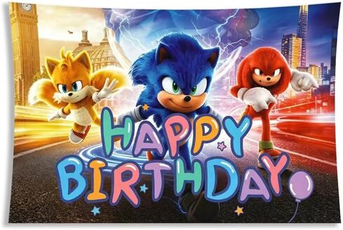 Ctue Sonic Cartoon Birthday Party Decorations,Happy Birthday Banner Backdrop for Birthday Party Supplies in Kuwait