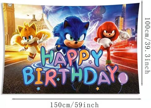 Ctue Sonic Cartoon Birthday Party Decorations,Happy Birthday Banner Backdrop for Birthday Party Supplies in Kuwait