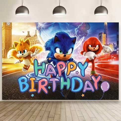 Ctue Sonic Cartoon Birthday Party Decorations,Happy Birthday Banner Backdrop for Birthday Party Supplies in Kuwait
