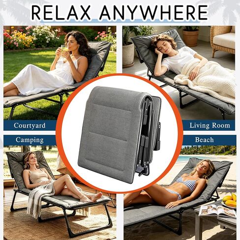 J.M.Deco Folding Camping Cot for Adults, Portable Sleeping Bed with Built-in Mattress and Pillow, No Assembly Adjustable Lightweight Tent Cot, Compact Design for Camping Travel Indoor Outdoor Patio in Kuwait