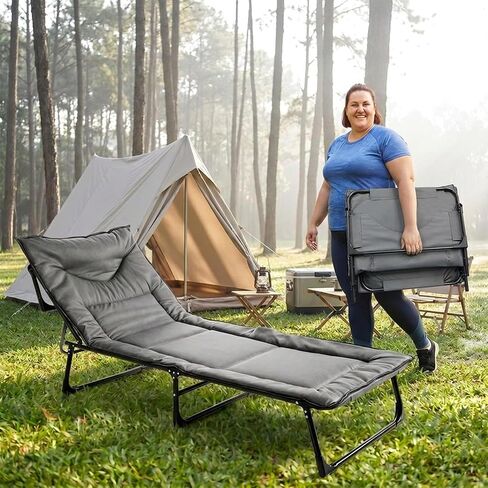 J.M.Deco Folding Camping Cot for Adults, Portable Sleeping Bed with Built-in Mattress and Pillow, No Assembly Adjustable Lightweight Tent Cot, Compact Design for Camping Travel Indoor Outdoor Patio in Kuwait