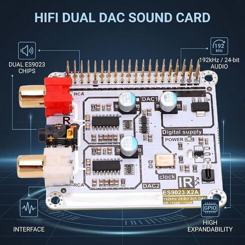 Dpofirs High Fidelity DAC HAT, 192kHz 24Bit Dual Decoding Sound Card Expansion Board with I2S Bus for RPI 4B 3B + 3B 2B Zero W in Kuwait