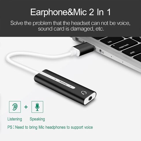 ibasenice USB 3.1 Sound Card 7.1 Surround Audio Adapter with Volume Control Buttons, Sturdy Aluminum Alloy, Plug-in Mic and Earphone Sound for Computer in Kuwait