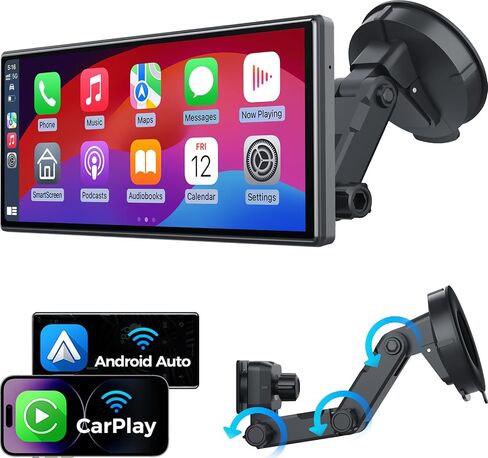 JATAZA 10.26" Wireless Apple Carplay Screen for Car, Secure Strong Bracket, Portable Apple CarPlay& Android Auto Car Stereo with GPS Navigation, Bluetooth, Mirror Link, Voice Control,Fits All Vehicles in Kuwait