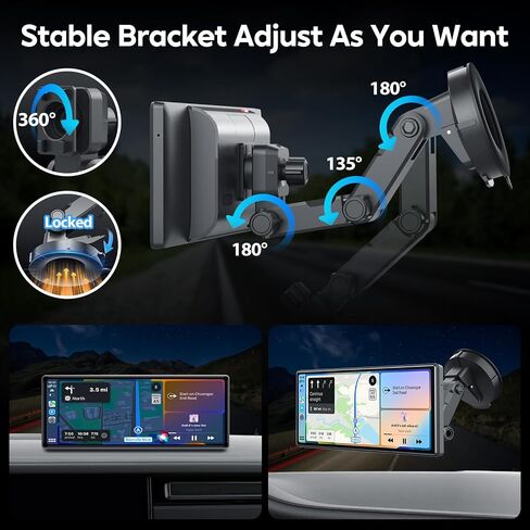 JATAZA 10.26" Wireless Apple Carplay Screen for Car, Secure Strong Bracket, Portable Apple CarPlay& Android Auto Car Stereo with GPS Navigation, Bluetooth, Mirror Link, Voice Control,Fits All Vehicles in Kuwait