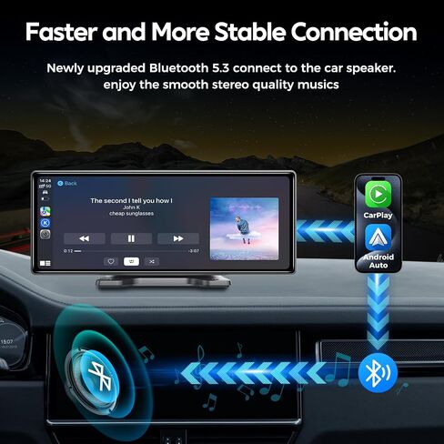 JATAZA 10.26" Wireless Apple Carplay Screen for Car, Secure Strong Bracket, Portable Apple CarPlay& Android Auto Car Stereo with GPS Navigation, Bluetooth, Mirror Link, Voice Control,Fits All Vehicles in Kuwait