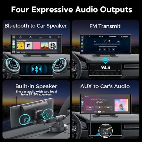 JATAZA 10.26" Wireless Apple Carplay Screen for Car, Secure Strong Bracket, Portable Apple CarPlay& Android Auto Car Stereo with GPS Navigation, Bluetooth, Mirror Link, Voice Control,Fits All Vehicles in Kuwait