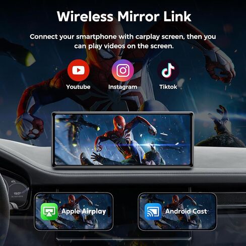 JATAZA 10.26" Wireless Apple Carplay Screen for Car, Secure Strong Bracket, Portable Apple CarPlay& Android Auto Car Stereo with GPS Navigation, Bluetooth, Mirror Link, Voice Control,Fits All Vehicles in Kuwait
