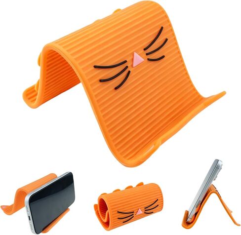 ONEUPIN Portable Foldable Silicone Aluminum Phone Holder with Suction Cup, Cute Cat Aluminum Silicone Phone Stand for Desk Home Office Travel Airplane Treadmill, Flexible Phone Stand(Cat Pink) in Kuwait
