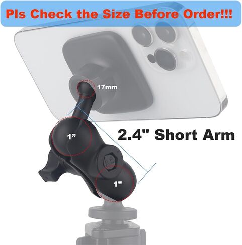 1 inch to 17mm Ball Adapter for RAM Mounts B Size Double Socket Arm, Compatible with Garmin GPS Bracket, 25mm Female Socket to 17mm Male Ball (2.4" Short Arm, 2PCS Pack) in Kuwait