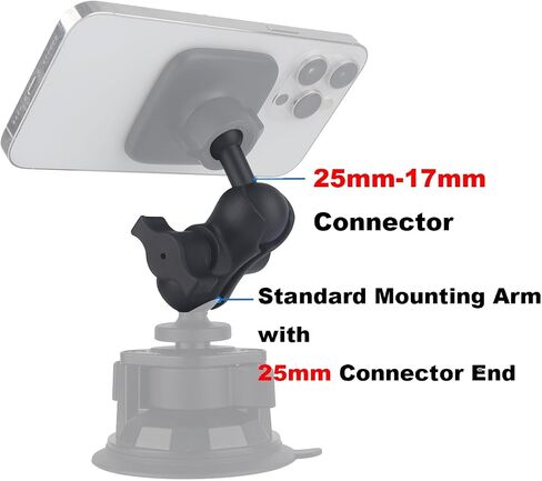 1 inch to 17mm Ball Adapter for RAM Mounts B Size Double Socket Arm, Compatible with Garmin GPS Bracket, 25mm Female Socket to 17mm Male Ball (2.4" Short Arm, 2PCS Pack) in Kuwait