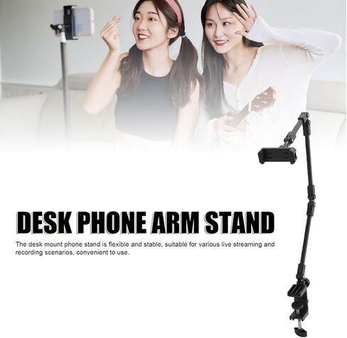 Desk Mount Phone Stand, Adjustable Arm Clamp Phone Holder, Flexible Height Mount for Recording Live Streaming Video, Stable Aluminum Alloy ABS Support for 4-7.1 Inch in Kuwait