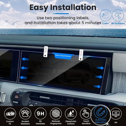 Compatible With Hyundai Palisade 2026 Screen Protector [9H Tempered Glass] for 2026 Hyundai Palisade Hybrid (SEL/SEL Premium/Limited/Calligraphy) Dual 12.3-Inch Integrated Screen + Air Conditioner Screen Accessories (Split-Type) in Kuwait