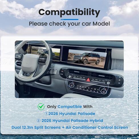 Compatible With Hyundai Palisade 2026 Screen Protector [9H Tempered Glass] for 2026 Hyundai Palisade Hybrid (SEL/SEL Premium/Limited/Calligraphy) Dual 12.3-Inch Integrated Screen + Air Conditioner Screen Accessories (Split-Type) in Kuwait