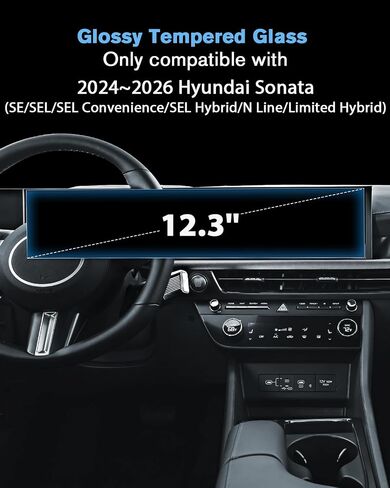 For Glossy Tempered Glass 2024 2025 2026 Hyundai Sonata 12.3 Inch Touchscreen Screen Protector - Sonata Accessories in Kuwait