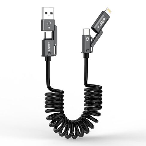 AGVEE 3ft 4-in-1 Coiled Multi Charging Charger Data Transfer Cable in Kuwait