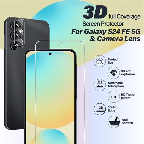 BIGFACE Galaxy S24 FE Tempered Glass Screen Protector + Camera Lens Protector [2 + 2 Pack][Case Friendly][Anti-Scratch][Ultrasonic Fingerprint Unlock] HD Protective Film for Samsung Galaxy S24 FE in Kuwait