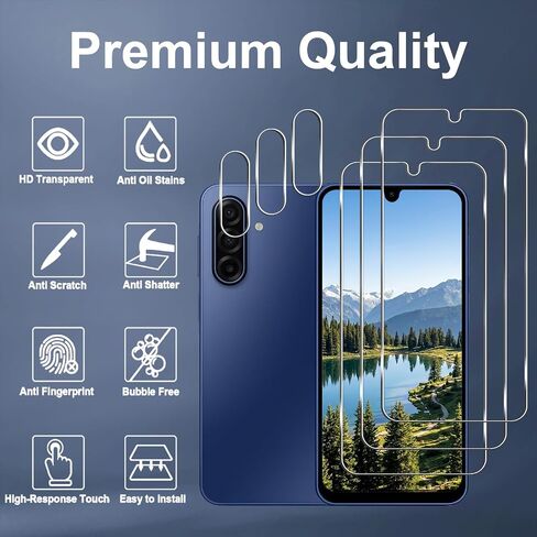 [3+3 Pack] Designed for Samsung Galaxy A17 5G Tempered Glass Screen Protector + Camera Lens Protector, 9H Hardness, Anti Scratch, Easy Installation, Bubble Free, HD Clear, Case Friendly in Kuwait