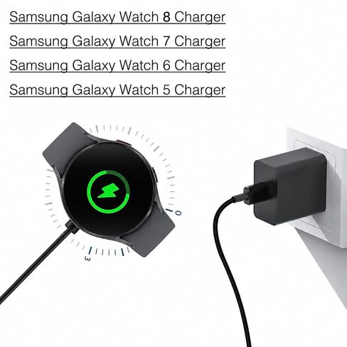 Watch Charger Compatible for Samsung Galaxy Watch 8/8 Classic, 7/6/Ultra, 5/5 Pro/4/4/6 Classic/3/Active 2/1, Magnetic Wall Fast Charging Adapter & Cable, Magnetic Wireless Charging Cable 3.3FT in Kuwait