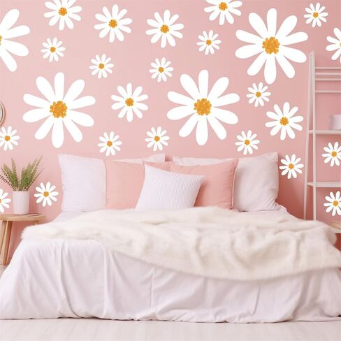 56 PCS Peel & Stick Large Aesthetic White Daisy Vinyl Wall Decals in Kuwait