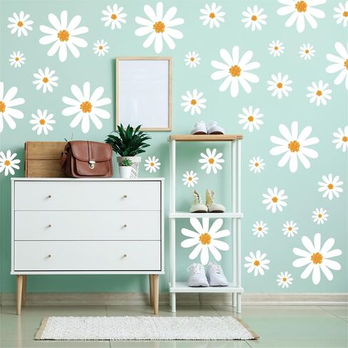 56 PCS Peel & Stick Large Aesthetic White Daisy Vinyl Wall Decals in Kuwait