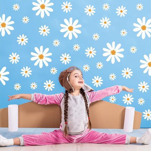 56 PCS Peel & Stick Large Aesthetic White Daisy Vinyl Wall Decals in Kuwait