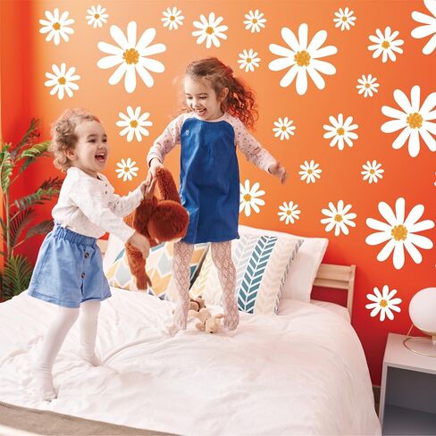 56 PCS Peel & Stick Large Aesthetic White Daisy Vinyl Wall Decals in Kuwait