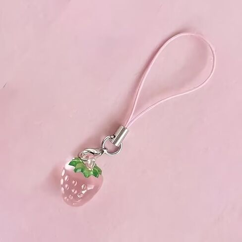 Cute Strawberry Phone Charm, Pink, Acrylic, for Bags, Keys and Mobile Phones in Kuwait