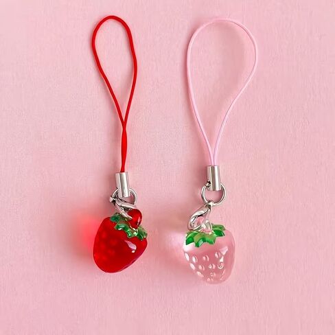 Cute Strawberry Phone Charm, Pink, Acrylic, for Bags, Keys and Mobile Phones in Kuwait